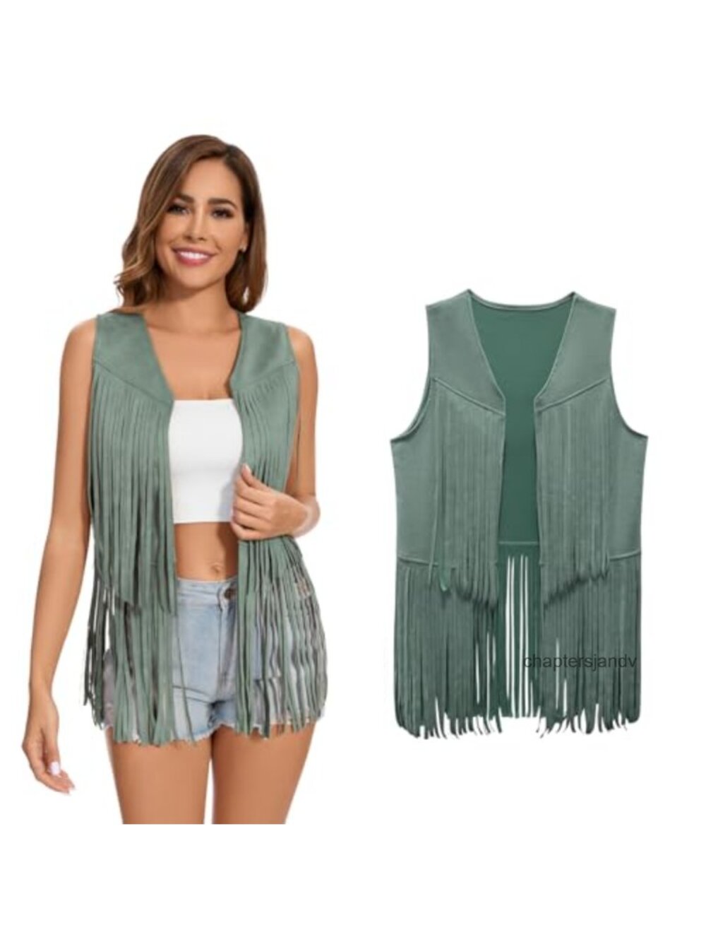 Faux Leather Fringe Vest 60s 70s Hippie Sleeveless Cowgirl Western Tassel